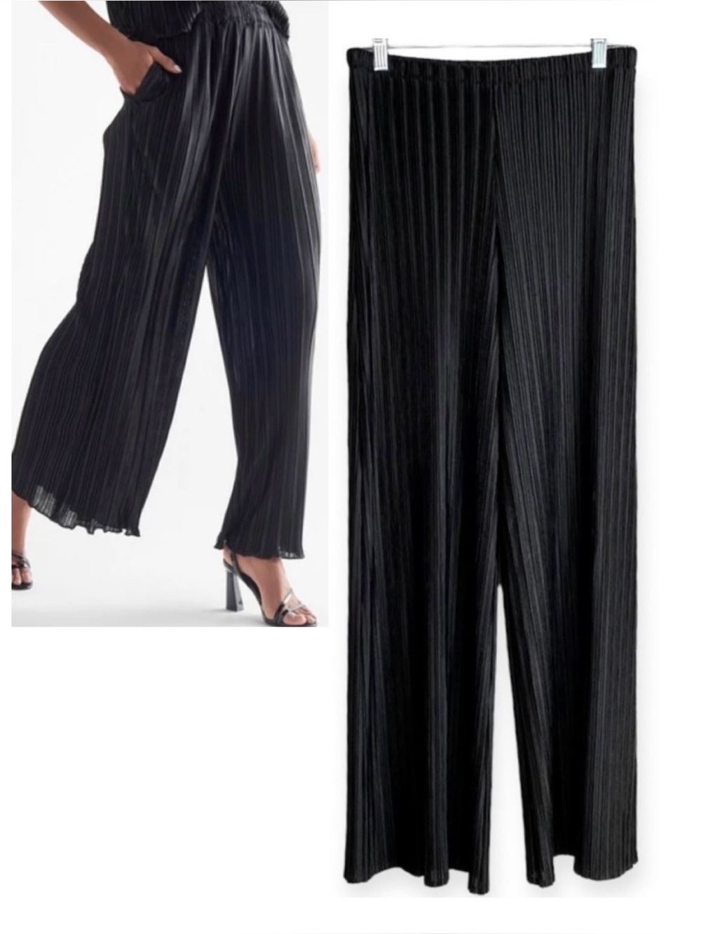 Milano Black Pleated Palazzo Wide Leg Trousers Pants Size Medium Lightweight